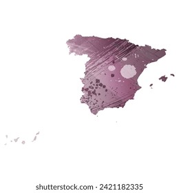 High detailed vector map. Spain. Watercolor style. Eggplant color. Pastel purple color.
