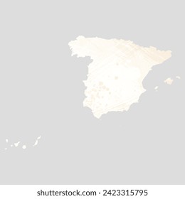High detailed vector map. Spain. Watercolor style. Banana color. Pastel yellow color.
