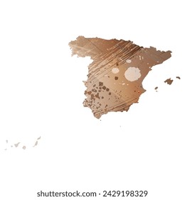 High detailed vector map. Spain. Watercolor Style. Beige and brown color.