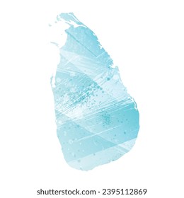 High detailed vector map. Sri Lanka. Watercolor style. Aquamarine blue color.