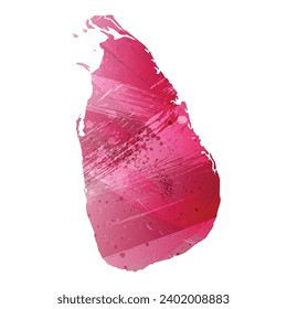 High detailed vector map. Sri Lanka. Watercolor style. Amaranth purple color.