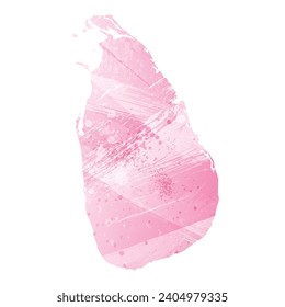 High detailed vector map. Sri Lanka. Watercolor style. Amaranth pink color.