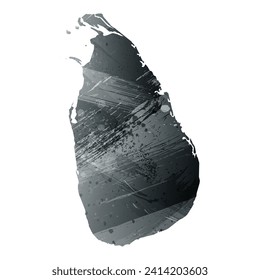 Mapa vectorial detallado alto. Sri Lanka. Estilo acuarela. Gris antracita. Gris oscuro. Color negro.
