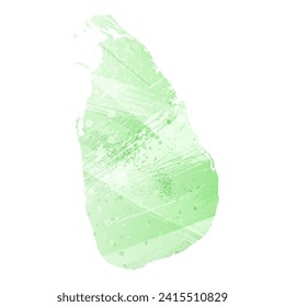 Mapa vectorial detallado alto. Sri Lanka. Estilo acuarela. Color de la lechuga clara. Pastel verde.