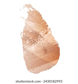 Mapa vectorial detallado. Sri Lanka. Estilo acuarela. Beige y rojo. Color marrón.
