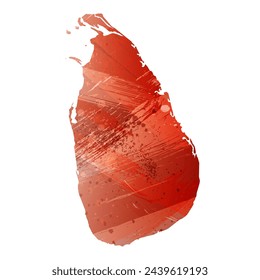 High detailed vector map. Sri Lanka. Watercolor style. Bismarck-furioso. Red color.
