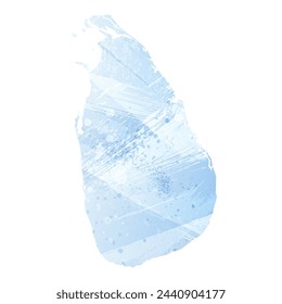 Detaillierte Vektorkarte mit hoher Auflösung. Sri Lanka. Aquarellstil. Blasse Kornblume. Blaue Farbe. – Stockvektorgrafik
