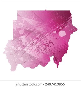 High detailed vector map. Sudan. Watercolor style. Amaranth deep purple color.