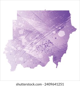High detailed vector map. Sudan. Watercolor style. Amethyst purple color.