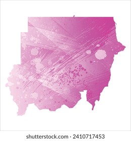 High detailed vector map. Sudan. Watercolor style. Amaranth light cherry pink color.