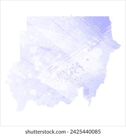 High detailed vector map. Sudan Watercolor style. Periwinkle color. Delicate lilac color. Pastel purple..