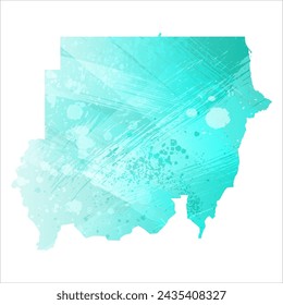 High detailed vector map. Sudan. Watercolor style. Turquoise color. Bright blue color.