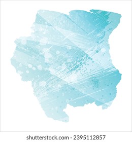 High detailed vector map. Suriname. Watercolor style. Aquamarine blue color.