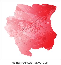 Mapa vectorial detallado alto. Surinam. Estilo acuarela. Color rojo de Alizarin.