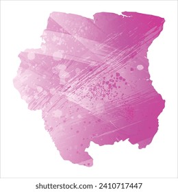 Mapa vectorial detallado alto. Surinam. Estilo acuarela. Color rosa amaranto claro cerezo.