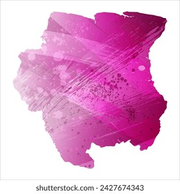 High detailed vector map. Suriname. Watercolor style. Eggplant color. Purple bright color.