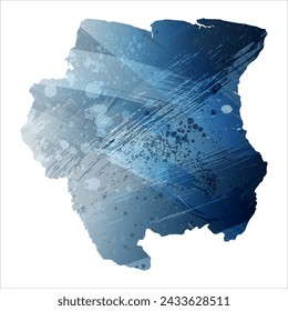 Mapa vectorial detallado. Surinam. Estilo acuarela. Color azul oscuro. Berlín azul.