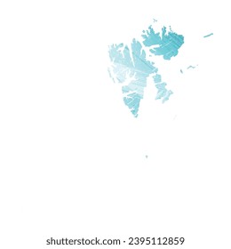 High detailed vector map. Svalbard. Watercolor style. Aquamarine blue color.