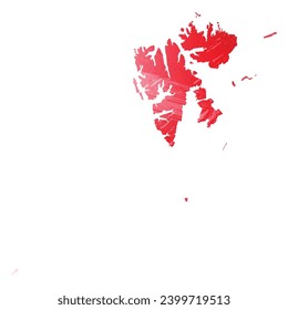 High detailed vector map. Svalbard. Watercolor Style. Alizarin red color.