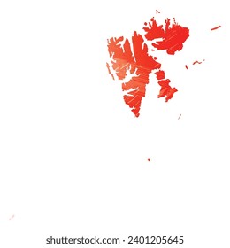 High detailed vector map. Svalbard. Watercolor style. Scarlet bright red color.