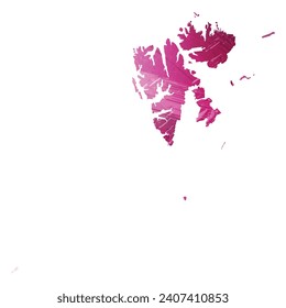 High detailed vector map. Svalbard. Watercolor style. Amaranth deep purple color.