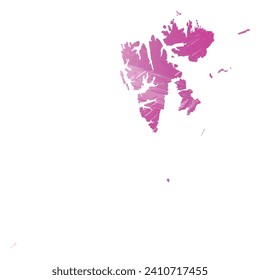 Mapa vectorial detallado alto. Svalbard. Estilo acuarela. Color rosa amaranto claro cerezo.