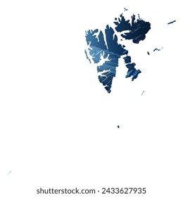 High detailed vector map. Svalbard. Watercolor style. Deep blue color. Berlin azure.