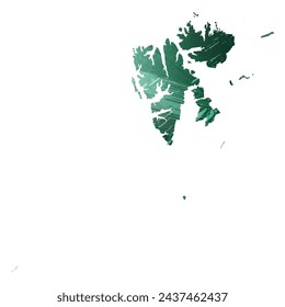 High detailed vector map. Svalbard. Watercolor style. Turquoise green color.