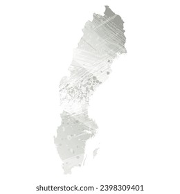 High detailed vector map. Sweden. Watercolor style. Gray color.