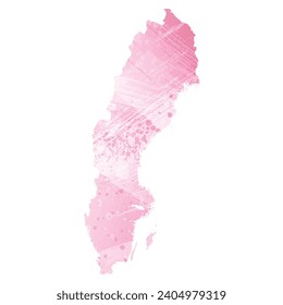 High detailed vector map. Sweden. Watercolor style. Amaranth pink color.