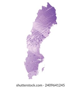 Hohe detaillierte Vektorkarte. Schweden. Aquarell. Amethystische violette Farbe.