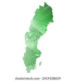 High detailed vector map. Sweden. Watercolor style. Green color. Salacious emerald color.
