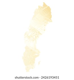 High detailed vector map. Sweden. Watercolor style. Banana color. Pastel yellow. Delicate yellow.