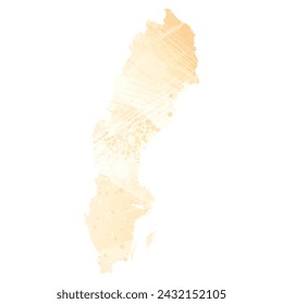 High detailed vector map. Sweden. Watercolor style. Yellow color.