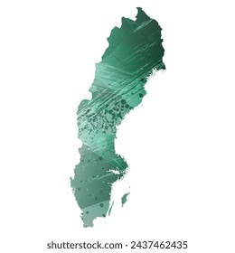 High detailed vector map. Sweden. Watercolor style. Turquoise green color.