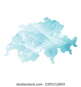Mapa vectorial detallado alto. Suiza. Estilo acuarela. Color azul acuamarino.