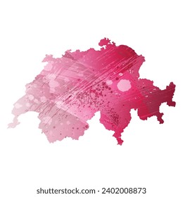 Mapa vectorial detallado alto. Suiza. Estilo acuarela. Color maranth morado.