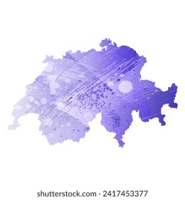 High detailed vector map. Switzerland. Watercolor style. Aspid blue color. A violet, delicate, pastel color.