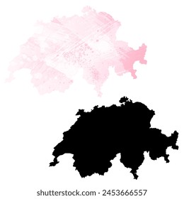 High detailed vector map. Switzerland. Set of two cards. Watercolor style. Pink color. Black card.