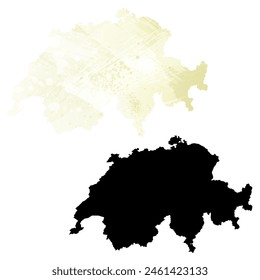 High detailed vector map. Switzerland. Set of two cards. Watercolor style. Yellow lemon color. Black card.