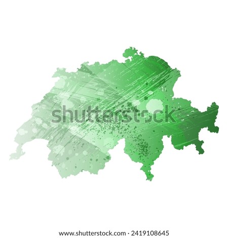 High detailed vector map. Switzerland. Watercolor style. Green color. Salacious emerald color.