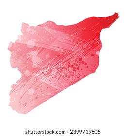 High detailed vector map. Syria. Watercolor Style. Alizarin red color.