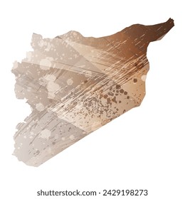 High detailed vector map. Syria. Watercolor Style. Beige and brown color.