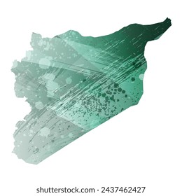 High detailed vector map. Syria. Watercolor style. Turquoise green color.