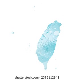 High detailed vector map. Taiwan. Watercolor style. Aquamarine blue color.