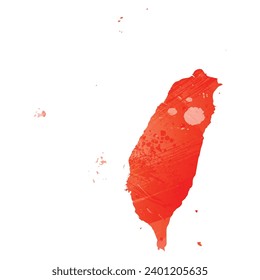 High detailed vector map. Taiwan. Watercolor style. Scarlet bright red color.