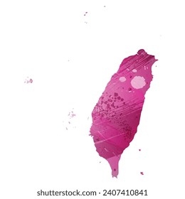 High detailed vector map. Taiwan. Watercolor style. Amaranth deep purple color.