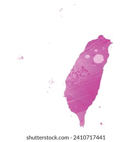 High detailed vector map. Taiwan. Watercolor style. Amaranth light cherry pink color.