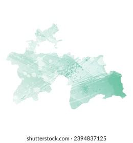 Hohe detaillierte Vektorkarte. Tadschikistan. Aquarell. Aquamarine Farbe.