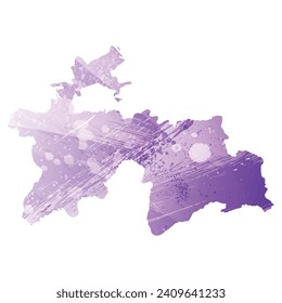 Mapa vectorial detallado alto. Tayikistán. Estilo acuarela. Color púrpura anémico.